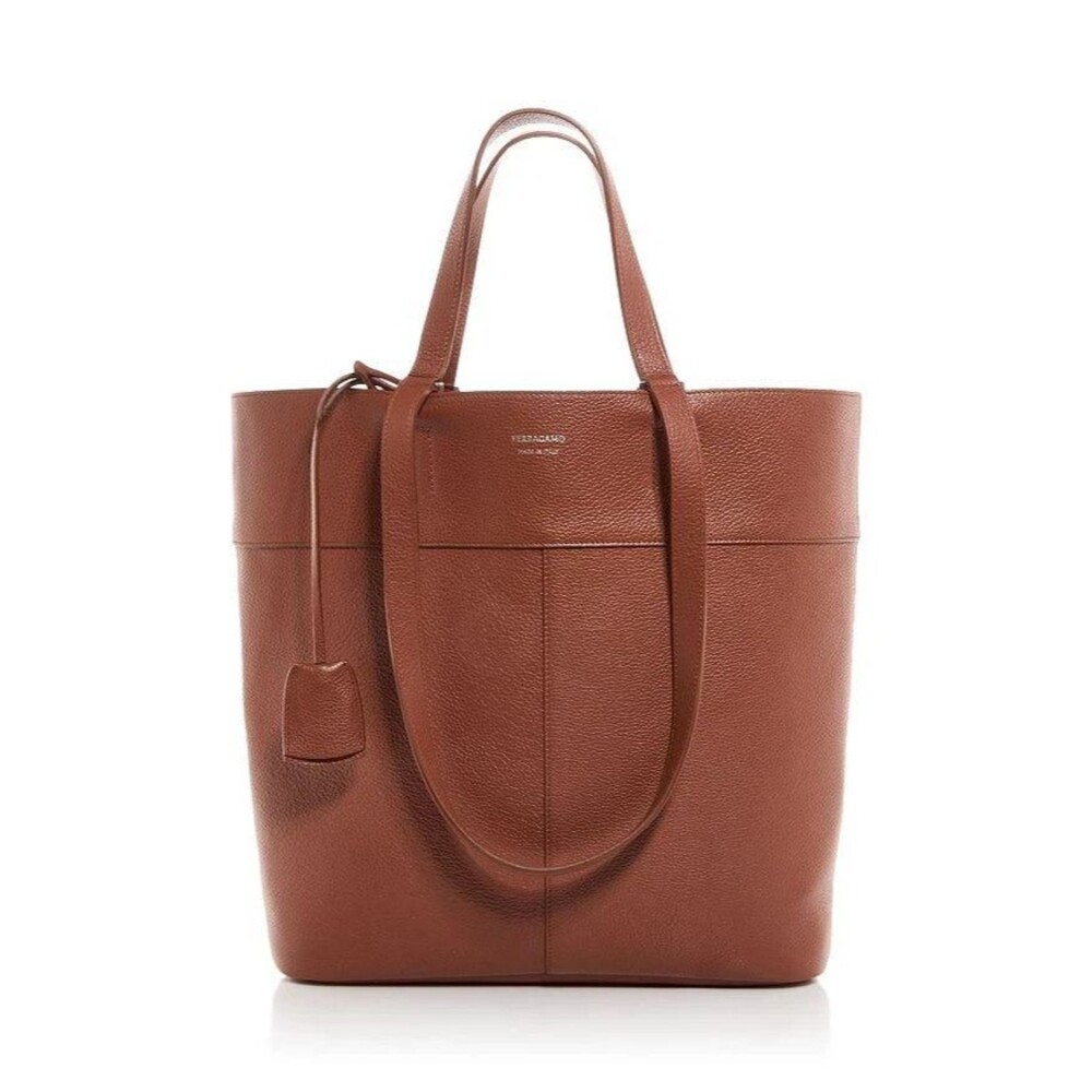 SALVATORE FERRAGAMO Cognac Full Grain Leather Tote Handbag Shoulder Bag $1590